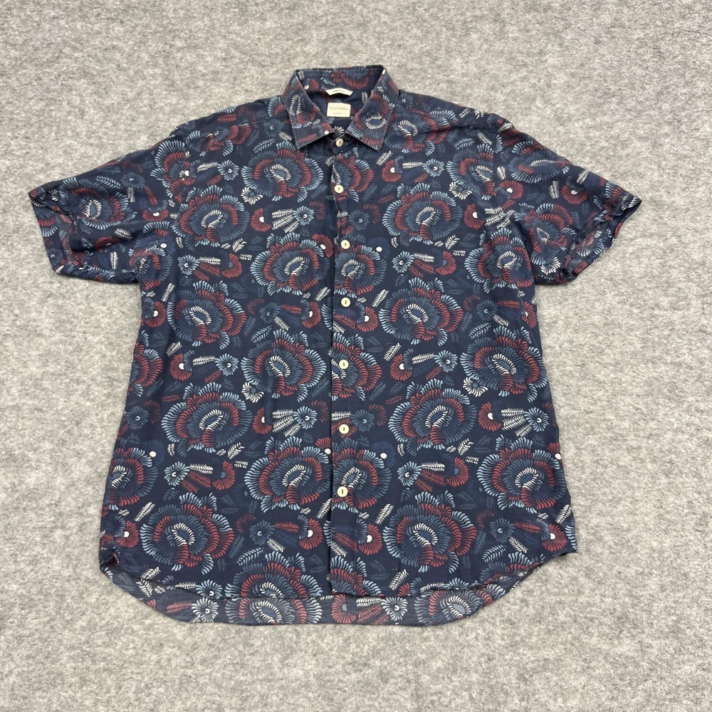 Culturata Shirt Mens XL Blue Silk Cotton Short Sleeve Casual Preppy Italy 17.5